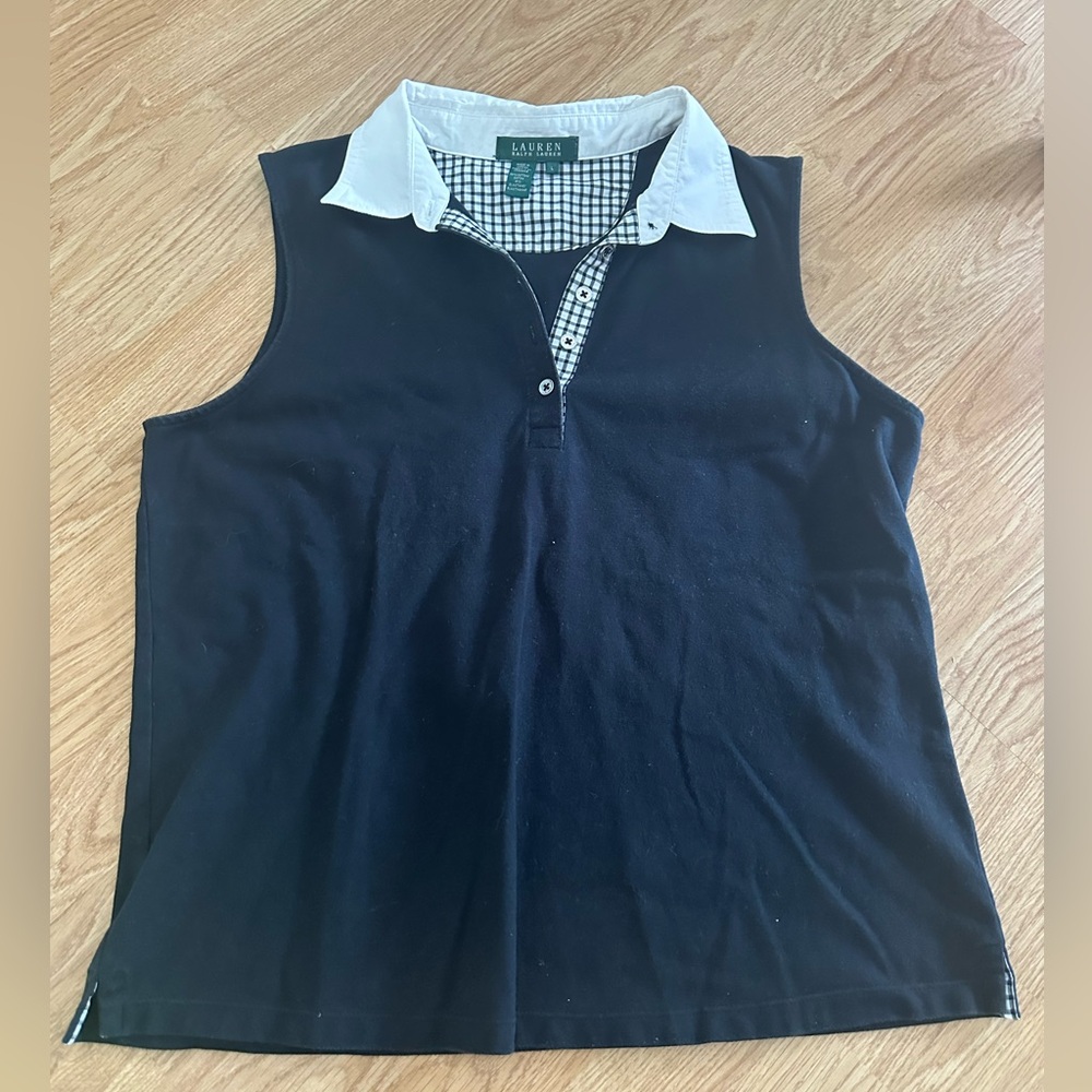 Ralph Lauren Black Polo Tank with White Collar